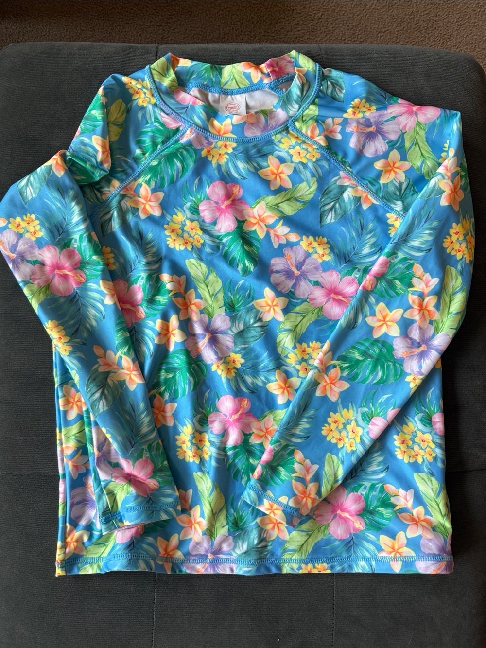wonder nation Blue Tropical Floral Long Sleeve Swim Top